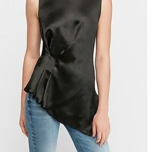 Satin Pleated Waist Asymmetrical Top